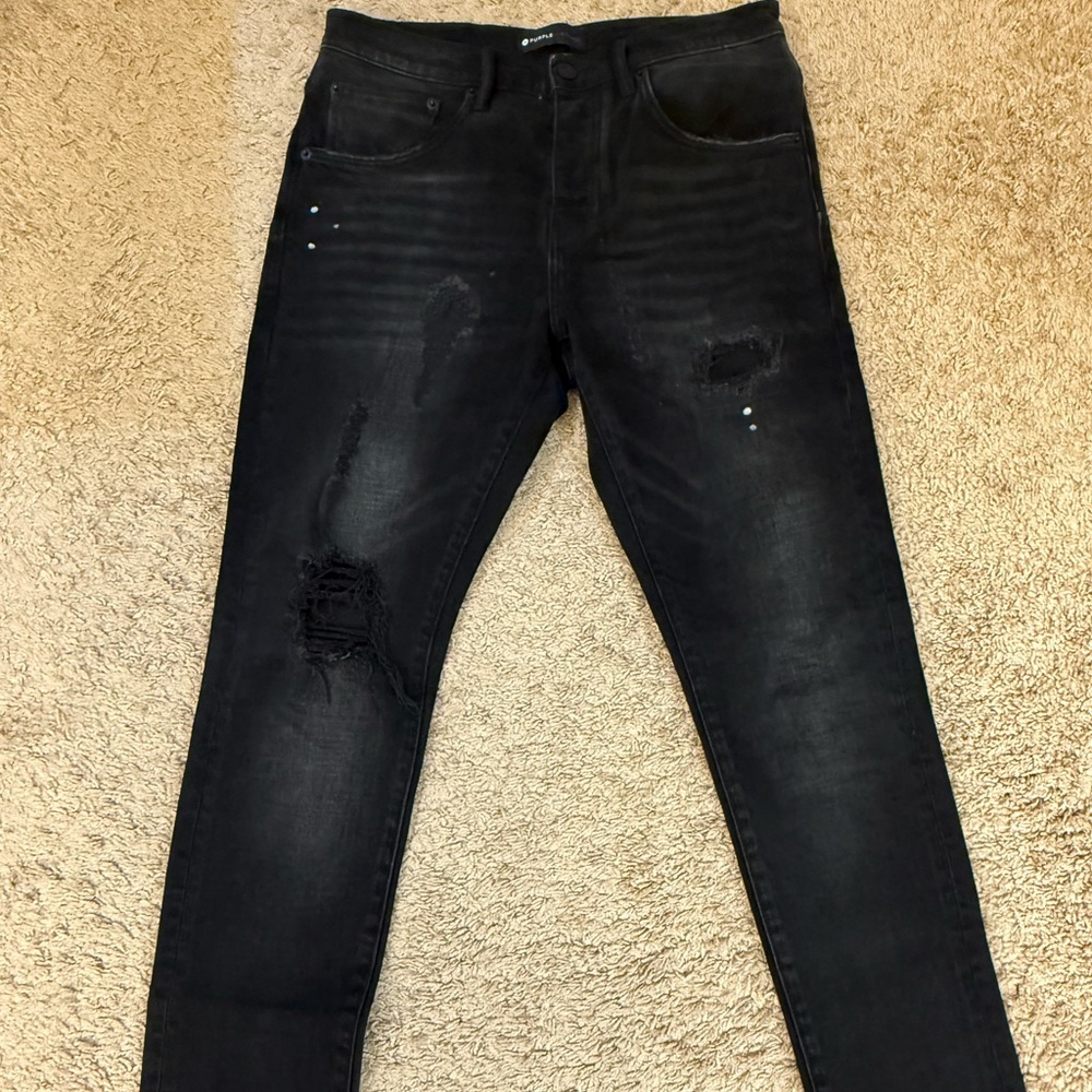 Purple Brand Black Skinny Jeans with Distressed Details (30)